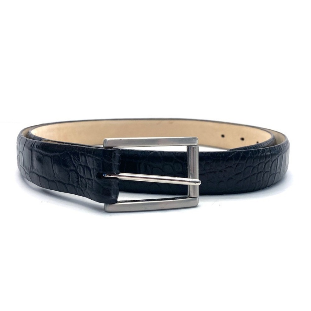 Italian Calfskin Belt Croc Embossed Black Removeable Buckle Mens 46 Unbranded